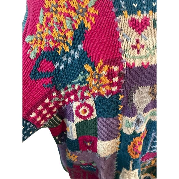 Vintage 80’s Cape Isle Knitters Patchwork Hand Knit Cottagecore Sweater L-RARE - Picture 10 of 13
